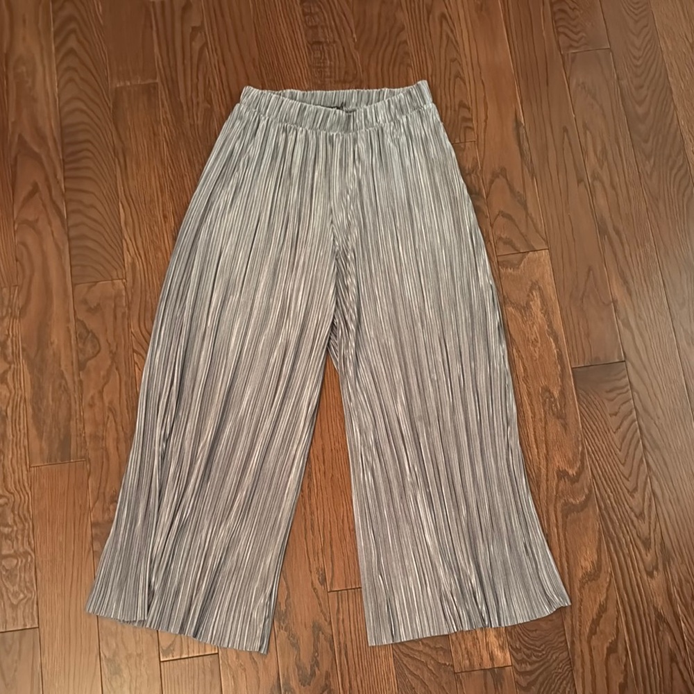 Sportsgirl Silver-Blue Pleated Plisse Wide-Leg Pants